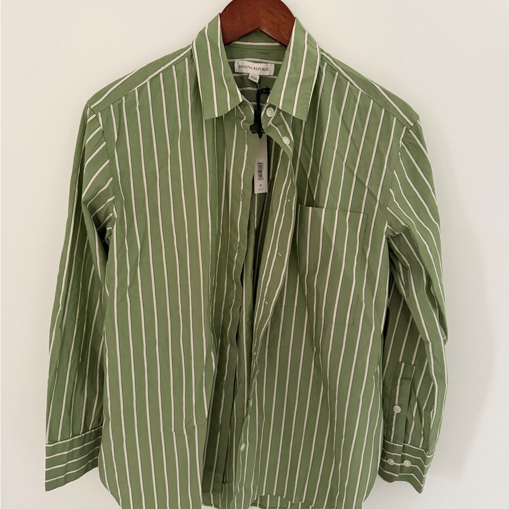 Banana Republic Olive Striped Button Down Shirt